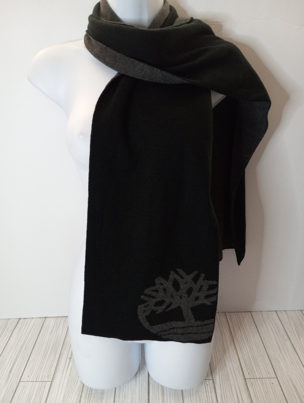 Timberland Large Logo Black & Gray Reversible Scarf